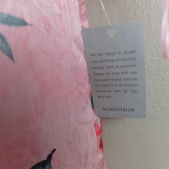 NSR Pink Floral Satin Dress Front Tie Smocked Back Dress Size Medium NWT - Picture 7 of 9